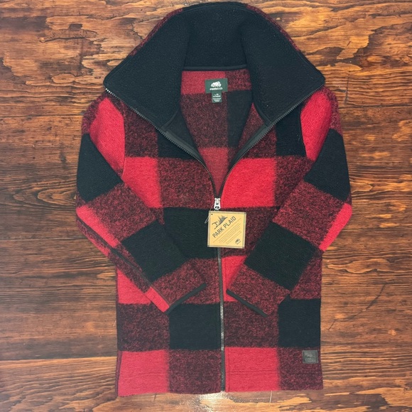 Roots Kids Wool Blend Full Zip Red & Black Buffalo Plaid Jacket - Size L - NWT - Picture 4 of 9